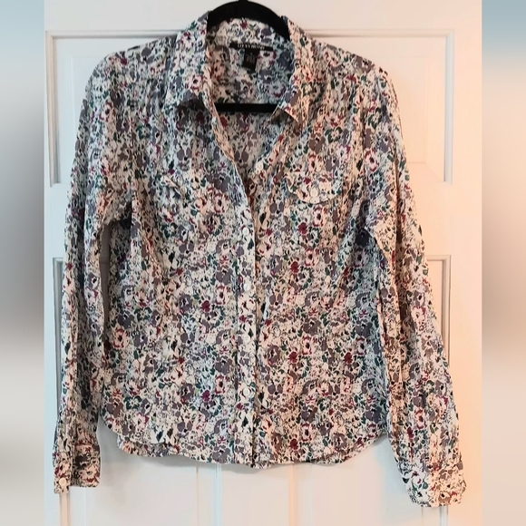 Lucky Brand Tops - Lucky Brand White Floral Button-Down Shirt with Red & Green Accents